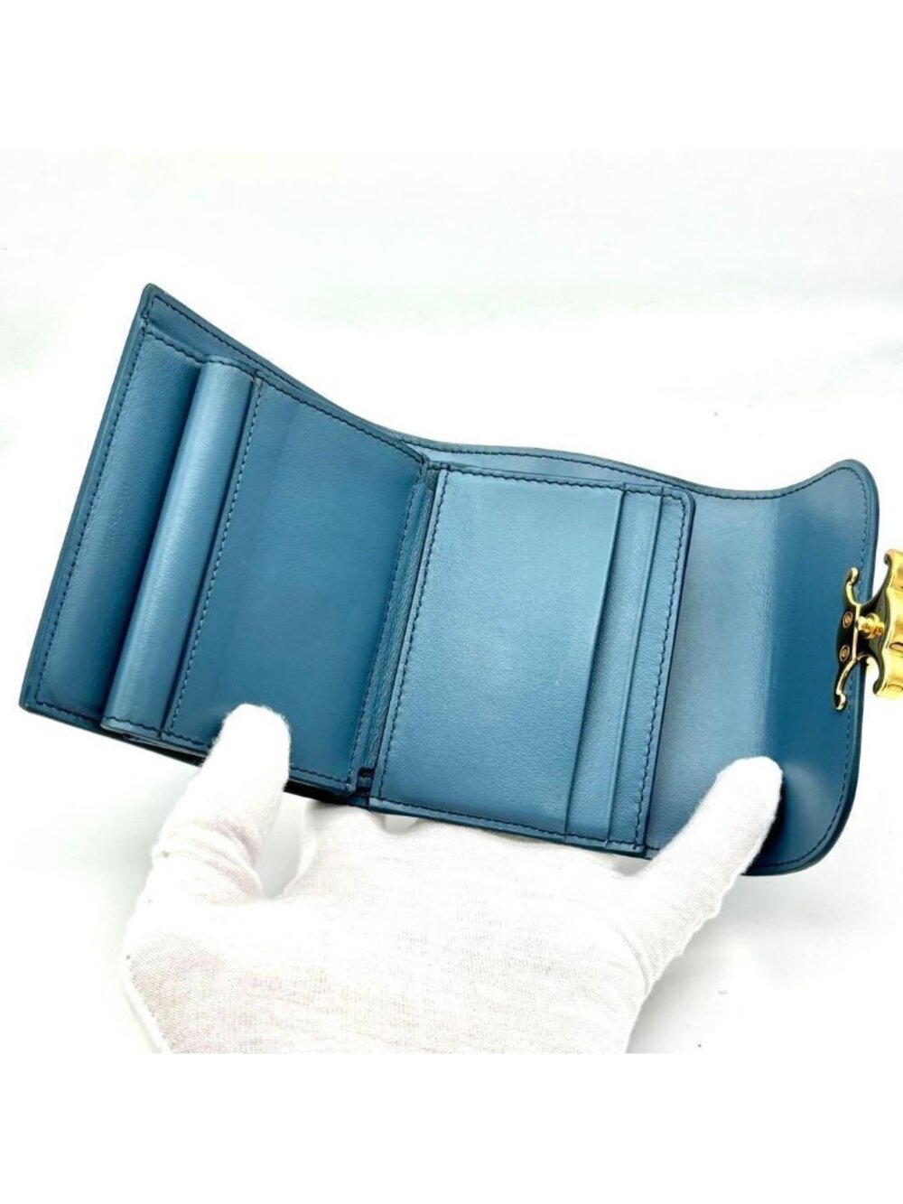 Celine Small Flap Wallet Triomphe Light Blue - Picture 4 of 11